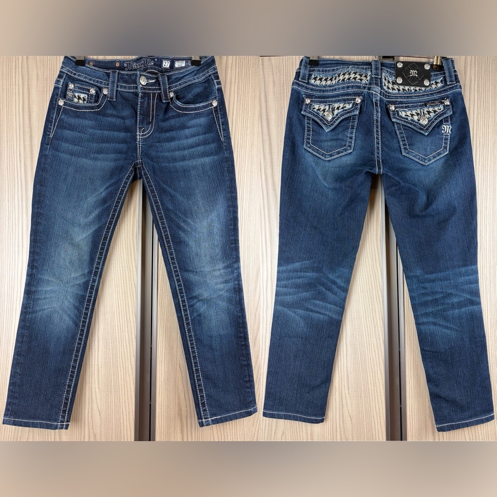 Miss Me Mid-Rise Skinny Jeans ~ in Blue Wash w/Black & White Sequins ~ Size 27